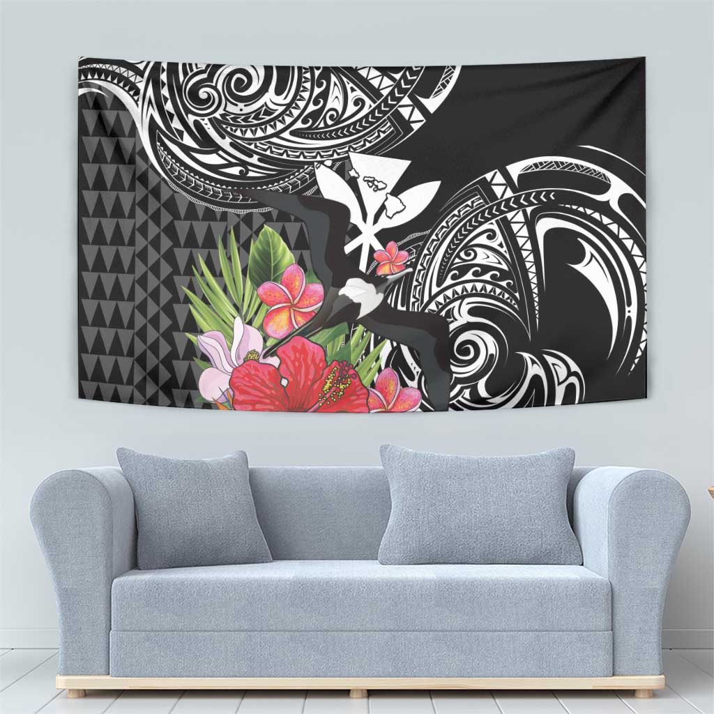Hawaii Iwa Bird Tapestry Great Frigatebird Kanaka Tropical Flowers - Polynesian Pride