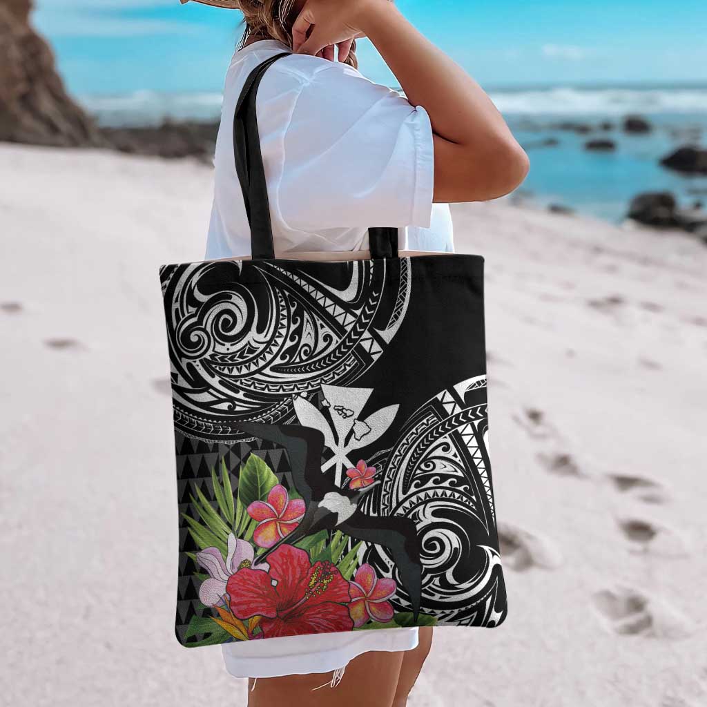 Hawaii Iwa Bird Tote Bag Great Frigatebird Kanaka Tropical Flowers - Polynesian Pride