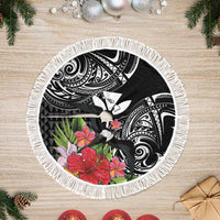 Hawaii Iwa Bird Tree Skirt Great Frigatebird Kanaka Tropical Flowers LT14 Fringed Black - Polynesian Pride