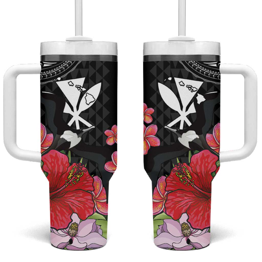 Hawaii Iwa Bird Tumbler With Handle Great Frigatebird Kanaka Tropical Flowers - Polynesian Pride