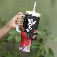 Hawaii Iwa Bird Tumbler With Handle Great Frigatebird Kanaka Tropical Flowers - Polynesian Pride