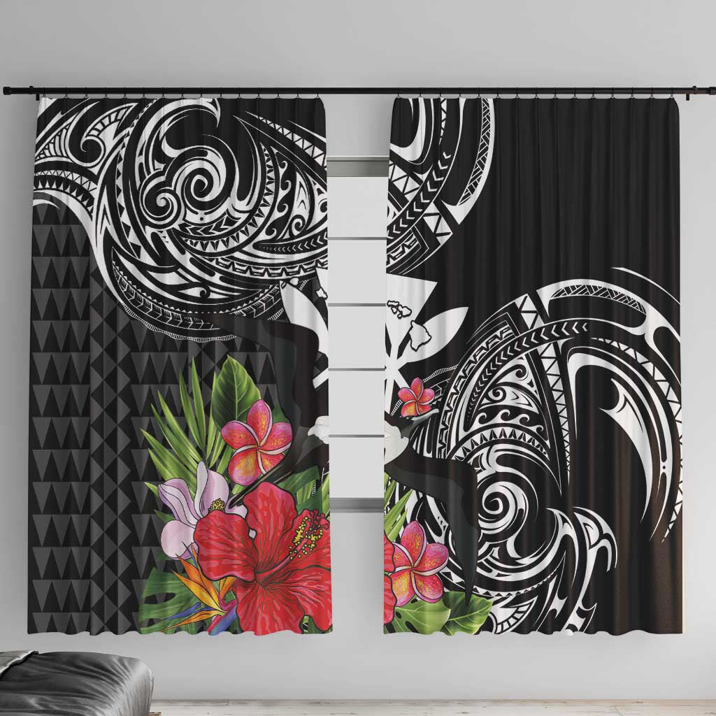 Hawaii Iwa Bird Window Curtain Great Frigatebird Kanaka Tropical Flowers - Polynesian Pride