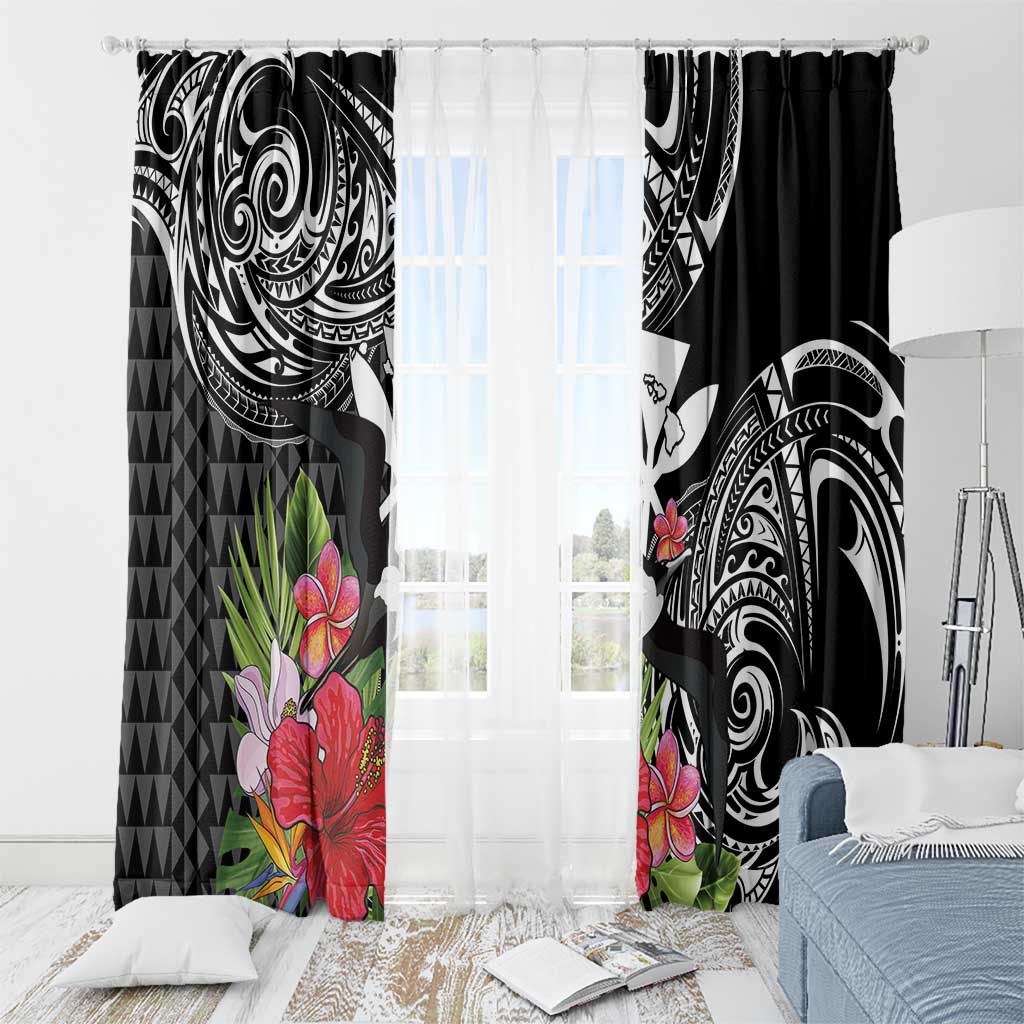 Hawaii Iwa Bird Window Curtain Great Frigatebird Kanaka Tropical Flowers - Polynesian Pride