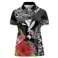 Hawaii Iwa Bird Women Polo Shirt Great Frigatebird Kanaka Tropical Flowers - Polynesian Pride