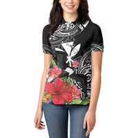 Hawaii Iwa Bird Women Polo Shirt Great Frigatebird Kanaka Tropical Flowers - Polynesian Pride