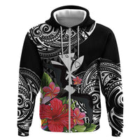 Hawaii Iwa Bird Zip Hoodie Great Frigatebird Kanaka Tropical Flowers LT14 Zip Hoodie Black - Polynesian Pride