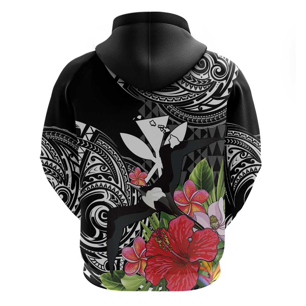 Hawaii Iwa Bird Zip Hoodie Great Frigatebird Kanaka Tropical Flowers LT14 - Polynesian Pride