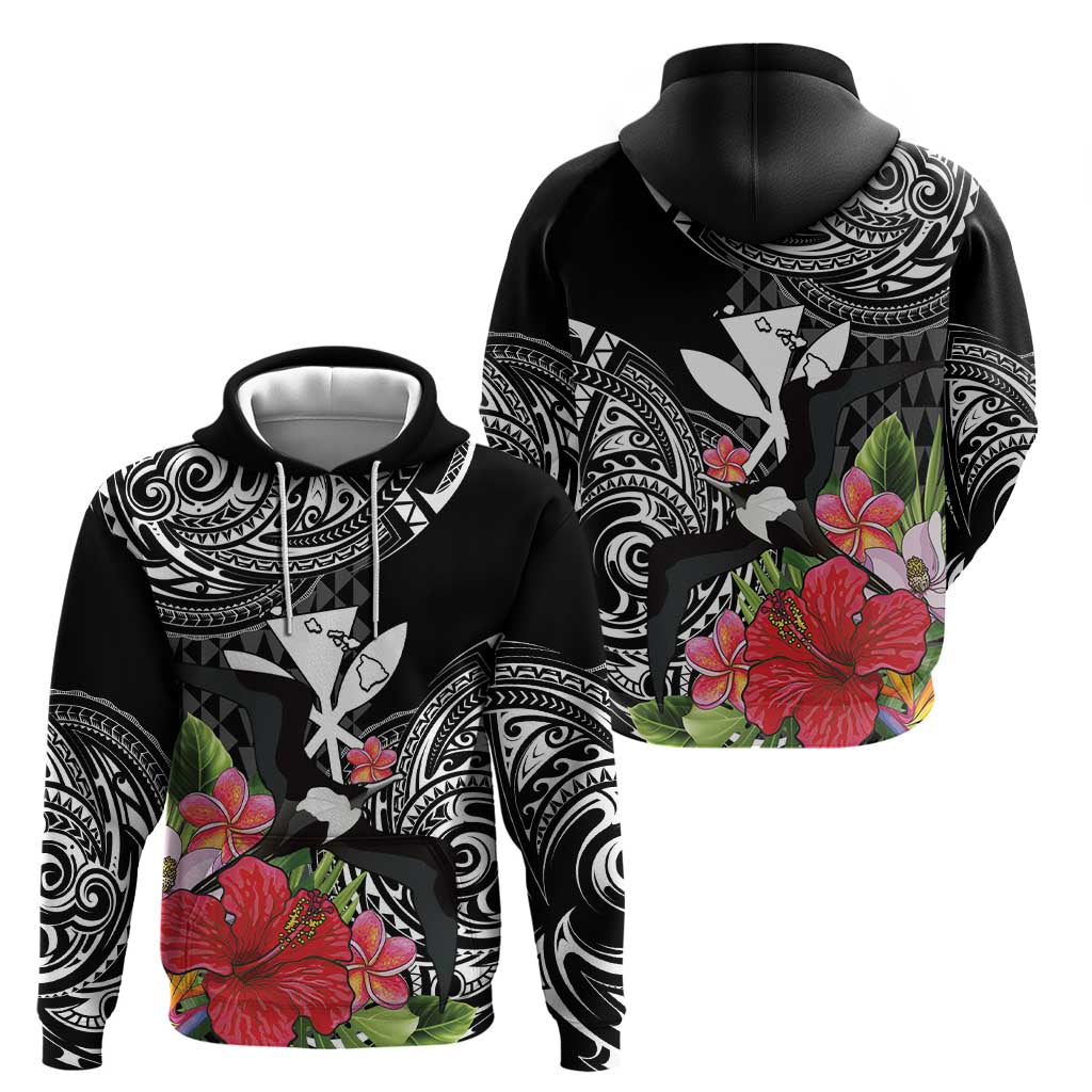 Hawaii Iwa Bird Zip Hoodie Great Frigatebird Kanaka Tropical Flowers LT14 - Polynesian Pride