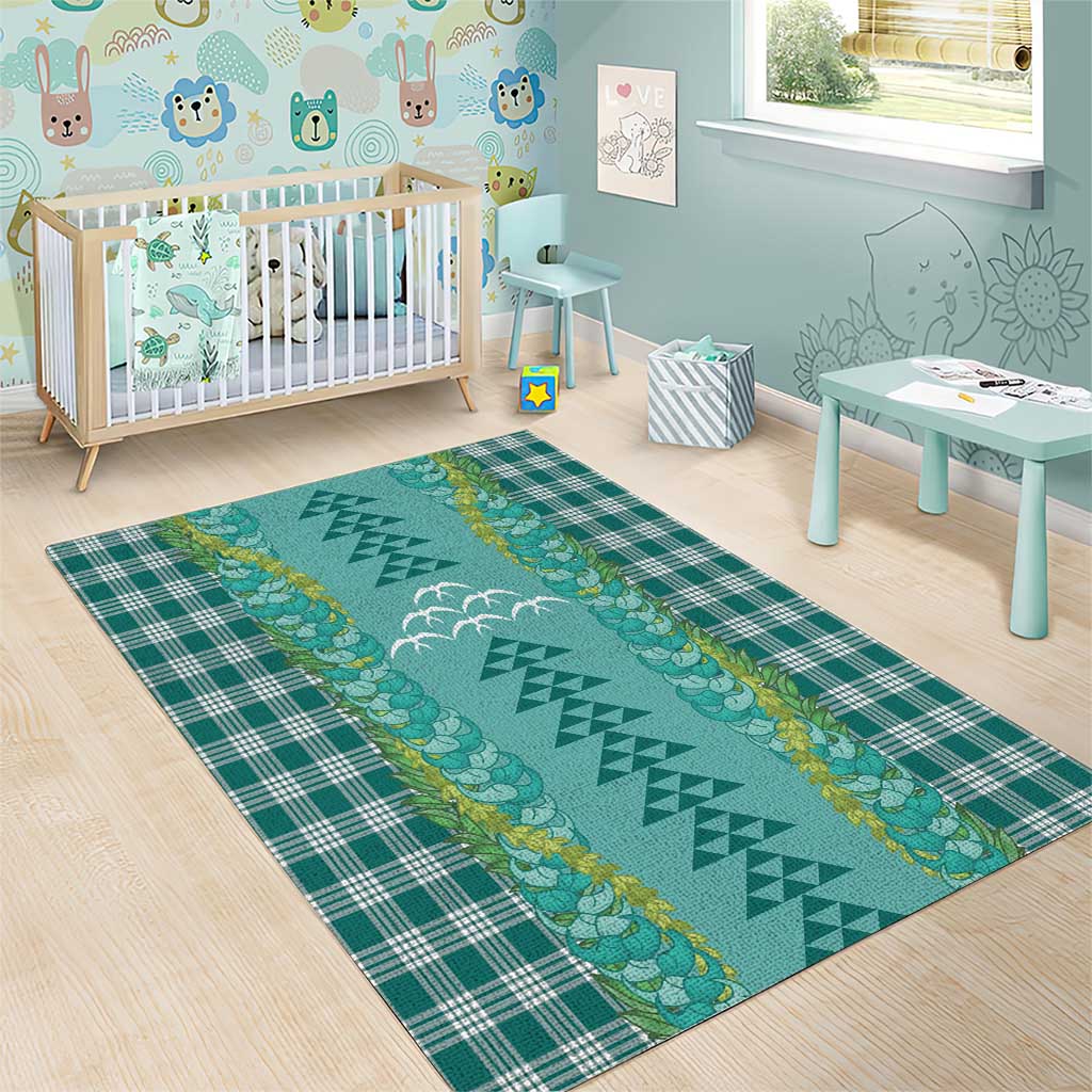 Teal Palaka Hawaii Iwa Bird Area Rug Hawaiian Kakau Jade Vine Lei - Polynesian Pride