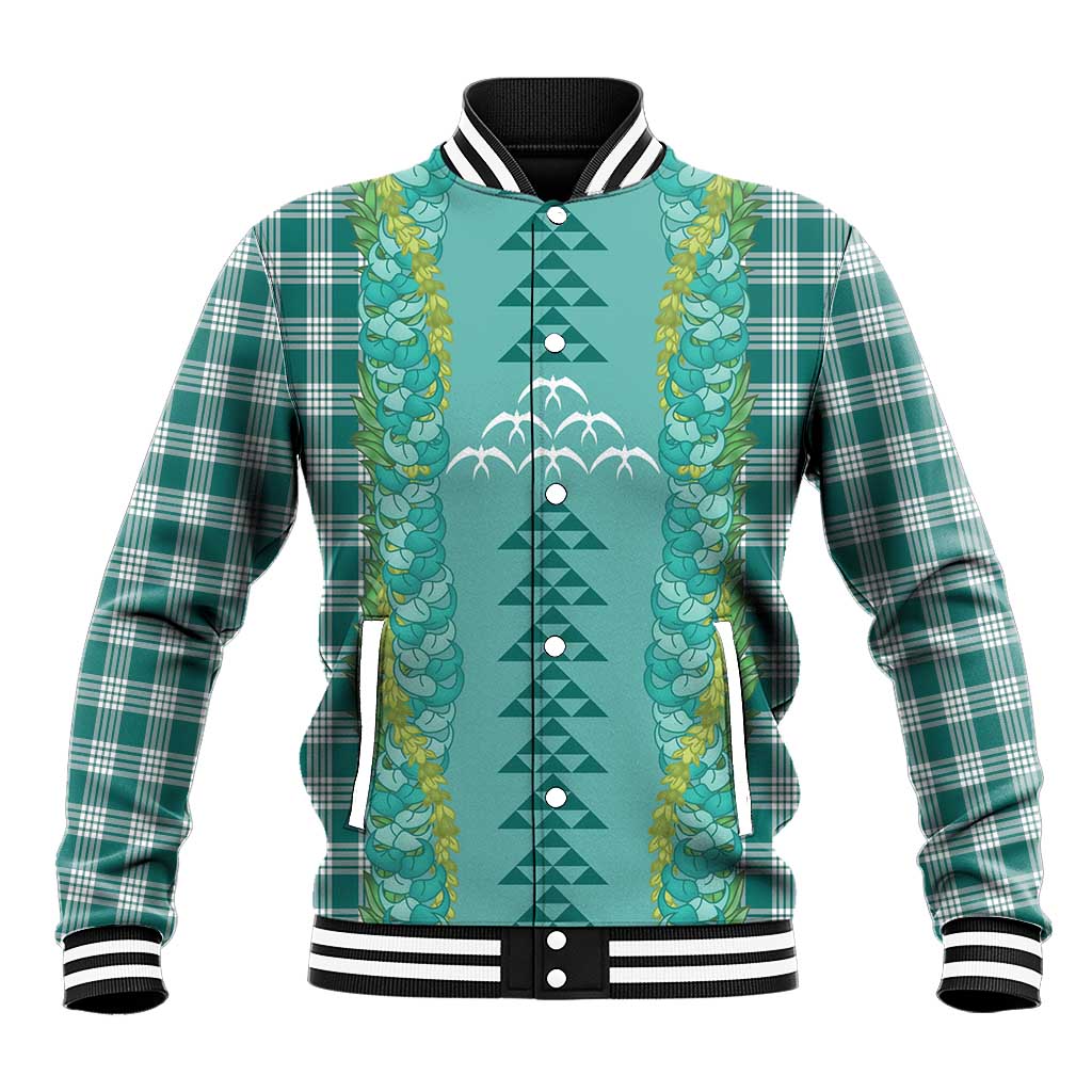 Teal Palaka Hawaii Iwa Bird Baseball Jacket Hawaiian Kakau Jade Vine Lei - Polynesian Pride