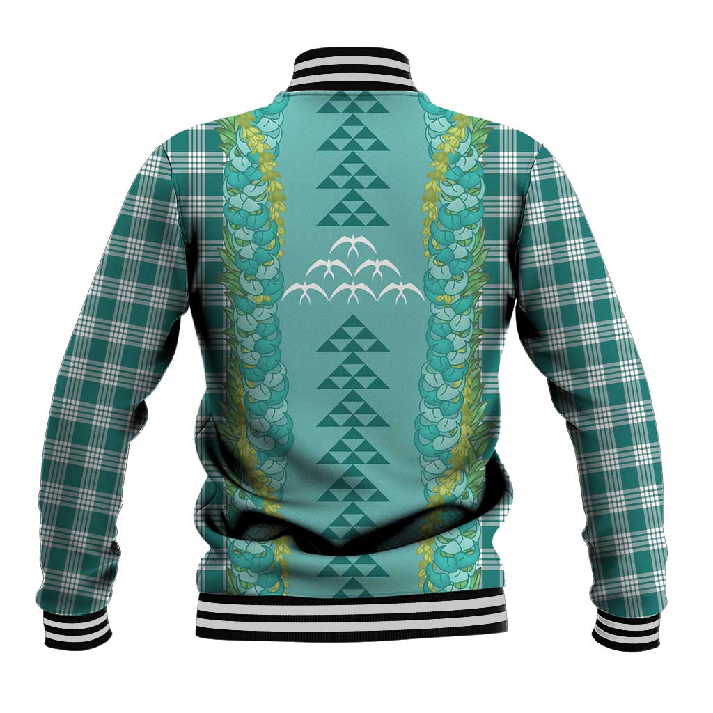 Teal Palaka Hawaii Iwa Bird Baseball Jacket Hawaiian Kakau Jade Vine Lei - Polynesian Pride