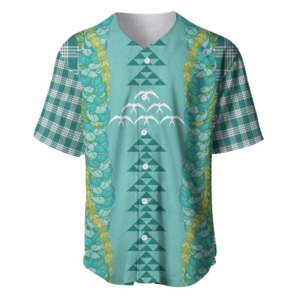 Teal Palaka Hawaii Iwa Bird Baseball Jersey Hawaiian Kakau Jade Vine Lei - Polynesian Pride