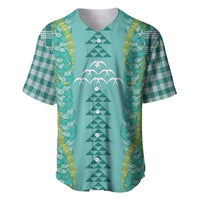 Teal Palaka Hawaii Iwa Bird Baseball Jersey Hawaiian Kakau Jade Vine Lei - Polynesian Pride