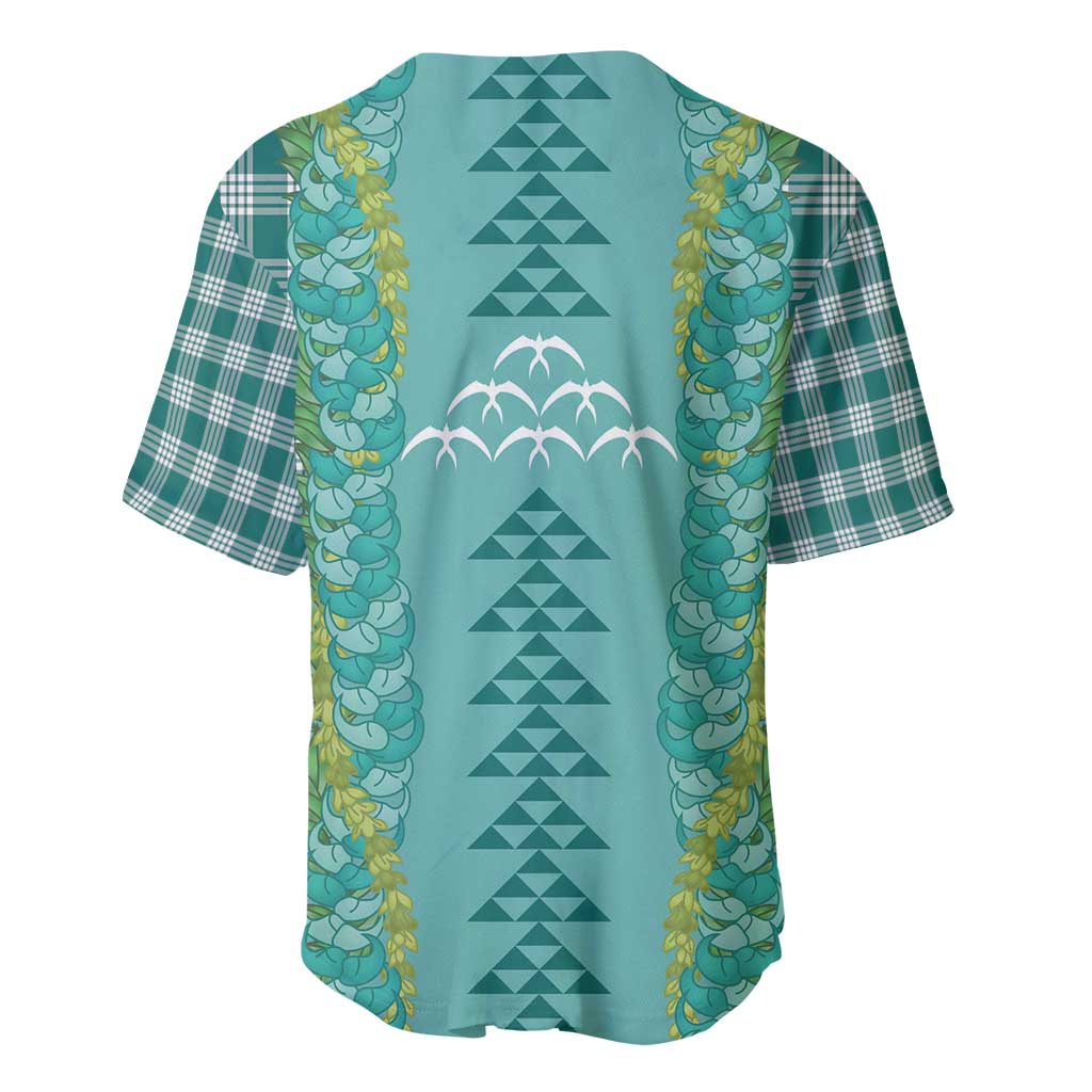 Teal Palaka Hawaii Iwa Bird Baseball Jersey Hawaiian Kakau Jade Vine Lei - Polynesian Pride