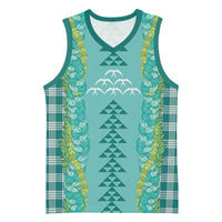 Teal Palaka Hawaii Iwa Bird Basketball Jersey Hawaiian Kakau Jade Vine Lei - Polynesian Pride