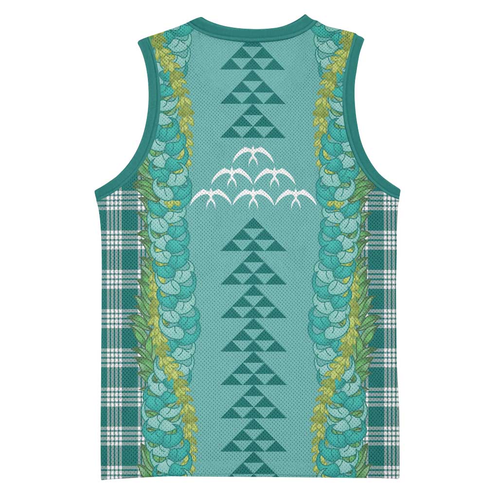 Teal Palaka Hawaii Iwa Bird Basketball Jersey Hawaiian Kakau Jade Vine Lei - Polynesian Pride