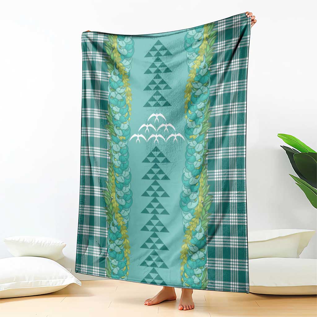 Teal Palaka Hawaii Iwa Bird Blanket Hawaiian Kakau Jade Vine Lei - Polynesian Pride