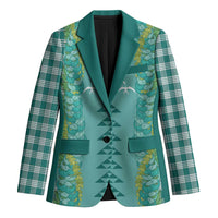 Teal Palaka Hawaii Iwa Bird Blazer Hawaiian Kakau Jade Vine Lei - Polynesian Pride