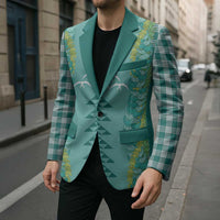 Teal Palaka Hawaii Iwa Bird Blazer Hawaiian Kakau Jade Vine Lei - Polynesian Pride