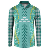 Teal Palaka Hawaii Iwa Bird Button Sweatshirt Hawaiian Kakau Jade Vine Lei - Polynesian Pride