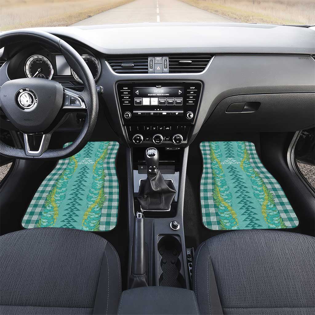 Teal Palaka Hawaii Iwa Bird Car Mats Hawaiian Kakau Jade Vine Lei LT14 Set 2pcs - Front Teal - Polynesian Pride