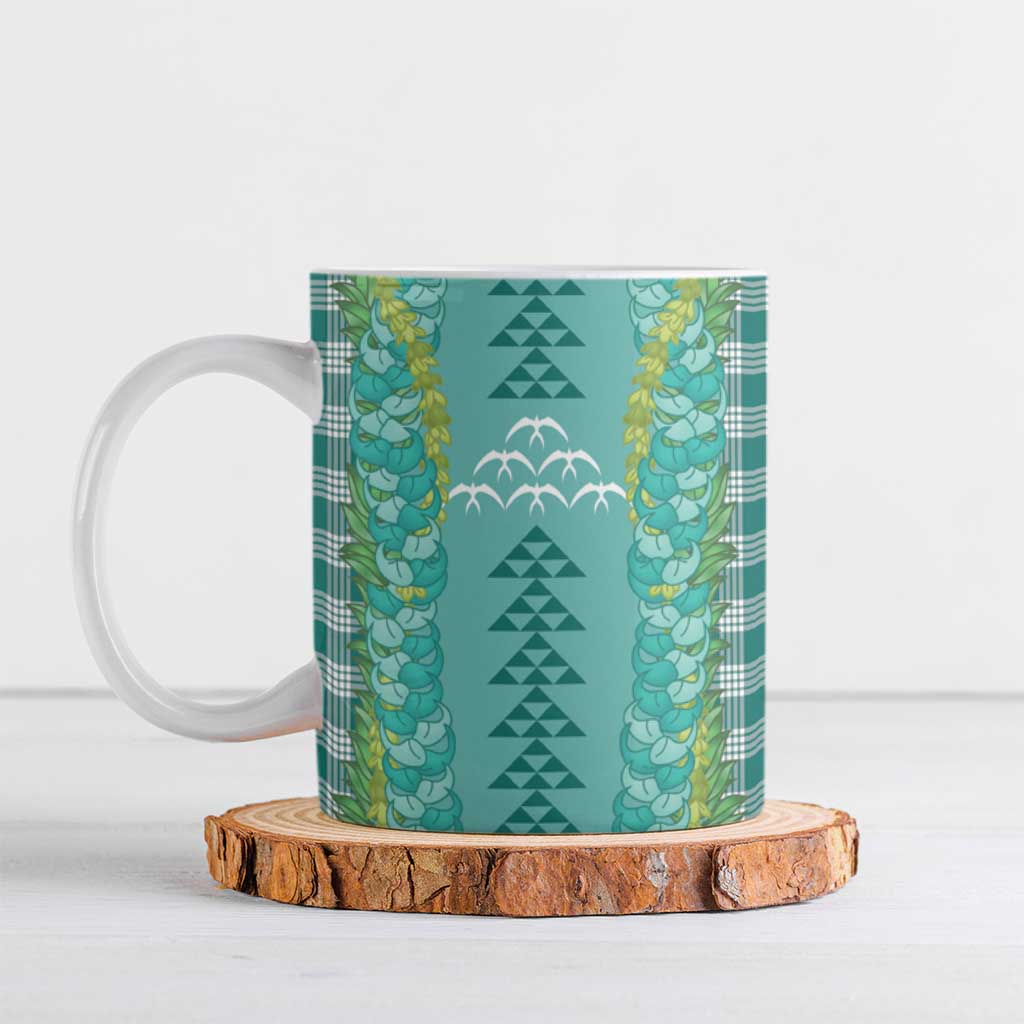 Teal Palaka Hawaii Iwa Bird Ceramic Mug Hawaiian Kakau Jade Vine Lei - Polynesian Pride