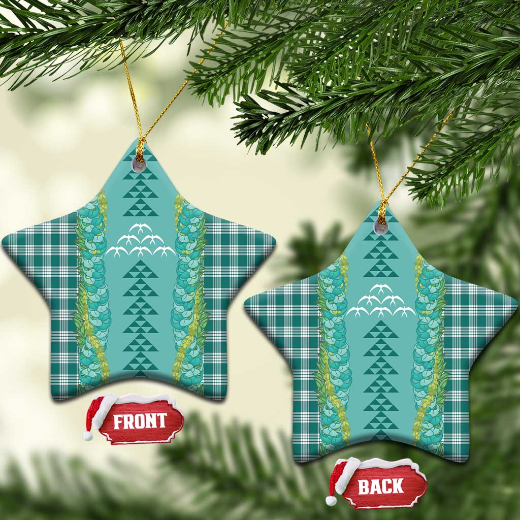 Teal Palaka Hawaii Iwa Bird Ceramic Ornament Hawaiian Kakau Jade Vine Lei - Polynesian Pride