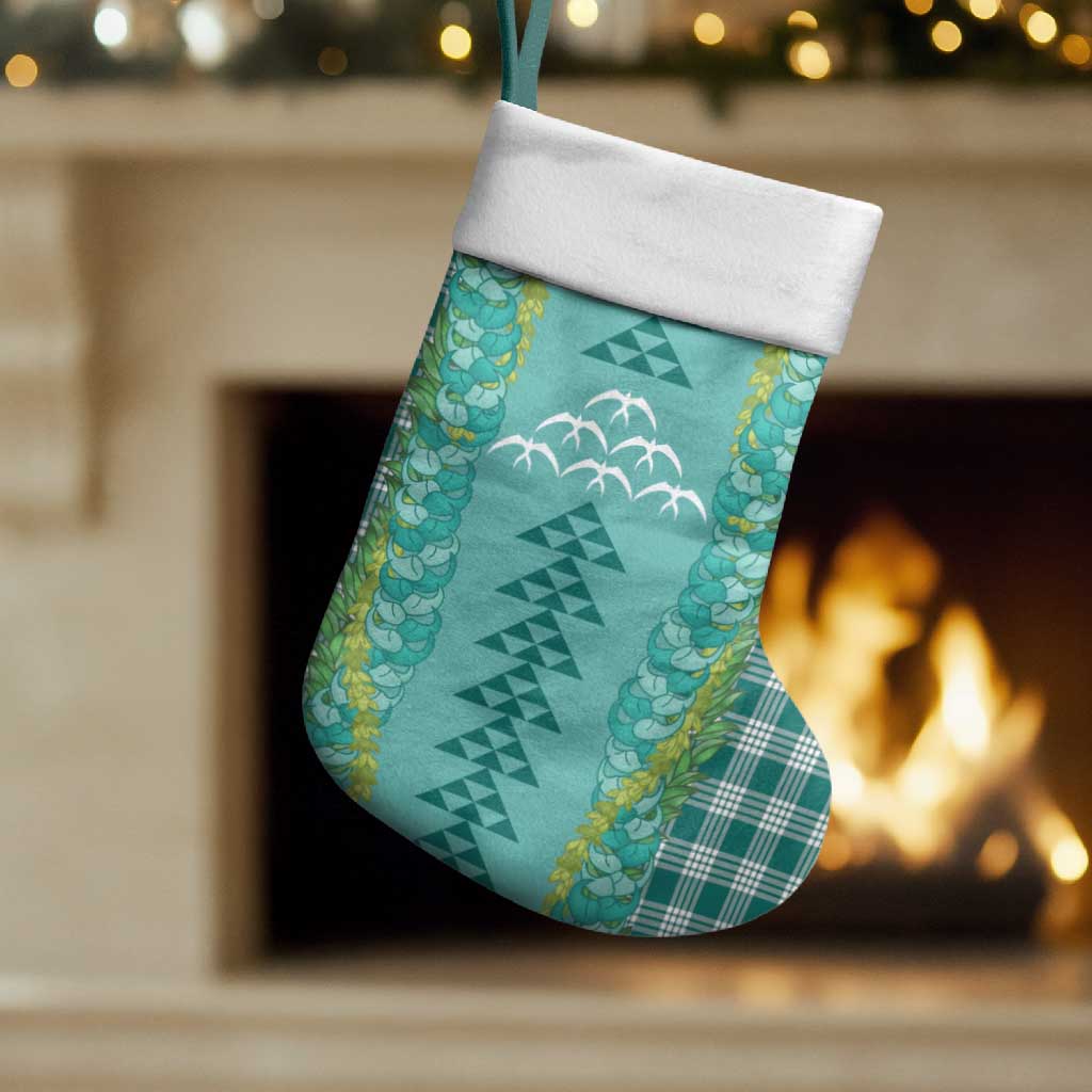 Teal Palaka Hawaii Iwa Bird Christmas Stocking Hawaiian Kakau Jade Vine Lei - Polynesian Pride