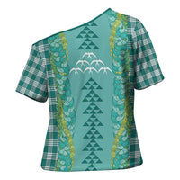 Teal Palaka Hawaii Iwa Bird Cross Shoulder Shirt Hawaiian Kakau Jade Vine Lei - Polynesian Pride