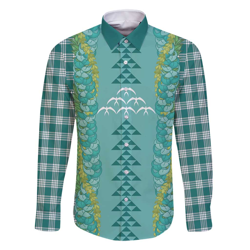 Teal Palaka Hawaii Iwa Bird Family Matching Mermaid Dress and Hawaiian Shirt Hawaiian Kakau Jade Vine Lei - Polynesian Pride