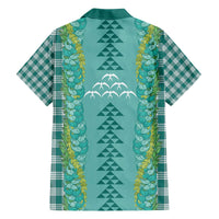 Teal Palaka Hawaii Iwa Bird Family Matching Off The Shoulder Long Sleeve Dress and Hawaiian Shirt Hawaiian Kakau Jade Vine Lei - Polynesian Pride