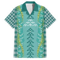 Teal Palaka Hawaii Iwa Bird Family Matching Summer Maxi Dress and Hawaiian Shirt Hawaiian Kakau Jade Vine Lei - Polynesian Pride