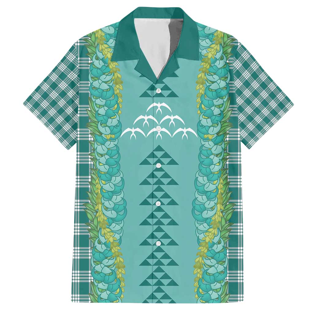 Teal Palaka Hawaii Iwa Bird Hawaiian Shirt Hawaiian Kakau Jade Vine Lei - Polynesian Pride