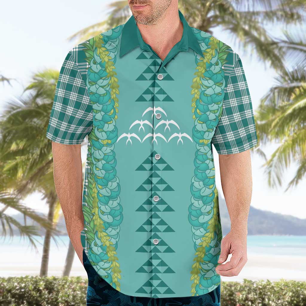 Teal Palaka Hawaii Iwa Bird Hawaiian Shirt Hawaiian Kakau Jade Vine Lei - Polynesian Pride