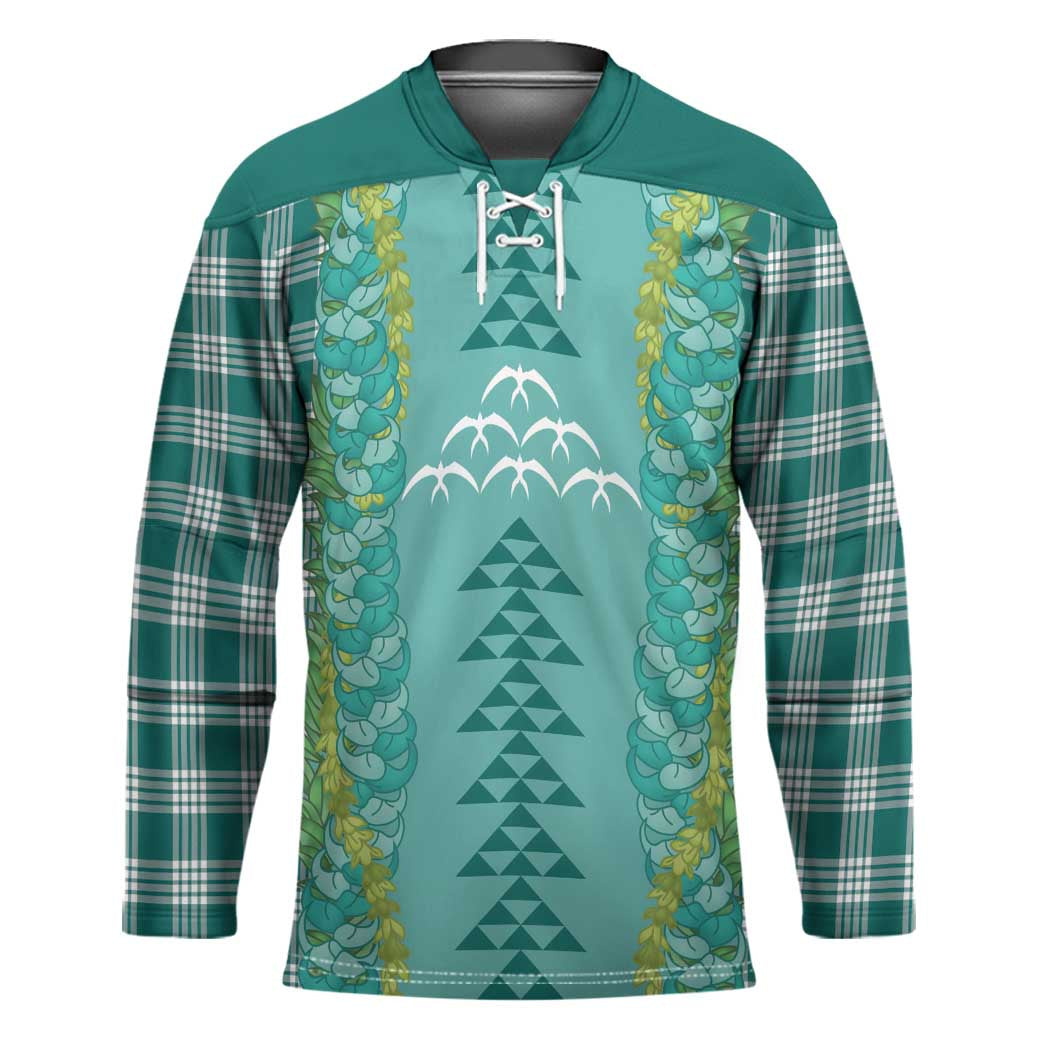Teal Palaka Hawaii Iwa Bird Hockey Jersey Hawaiian Kakau Jade Vine Lei - Polynesian Pride