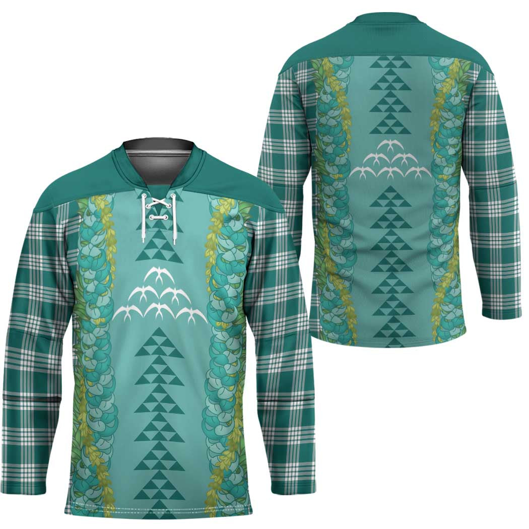 Teal Palaka Hawaii Iwa Bird Hockey Jersey Hawaiian Kakau Jade Vine Lei - Polynesian Pride
