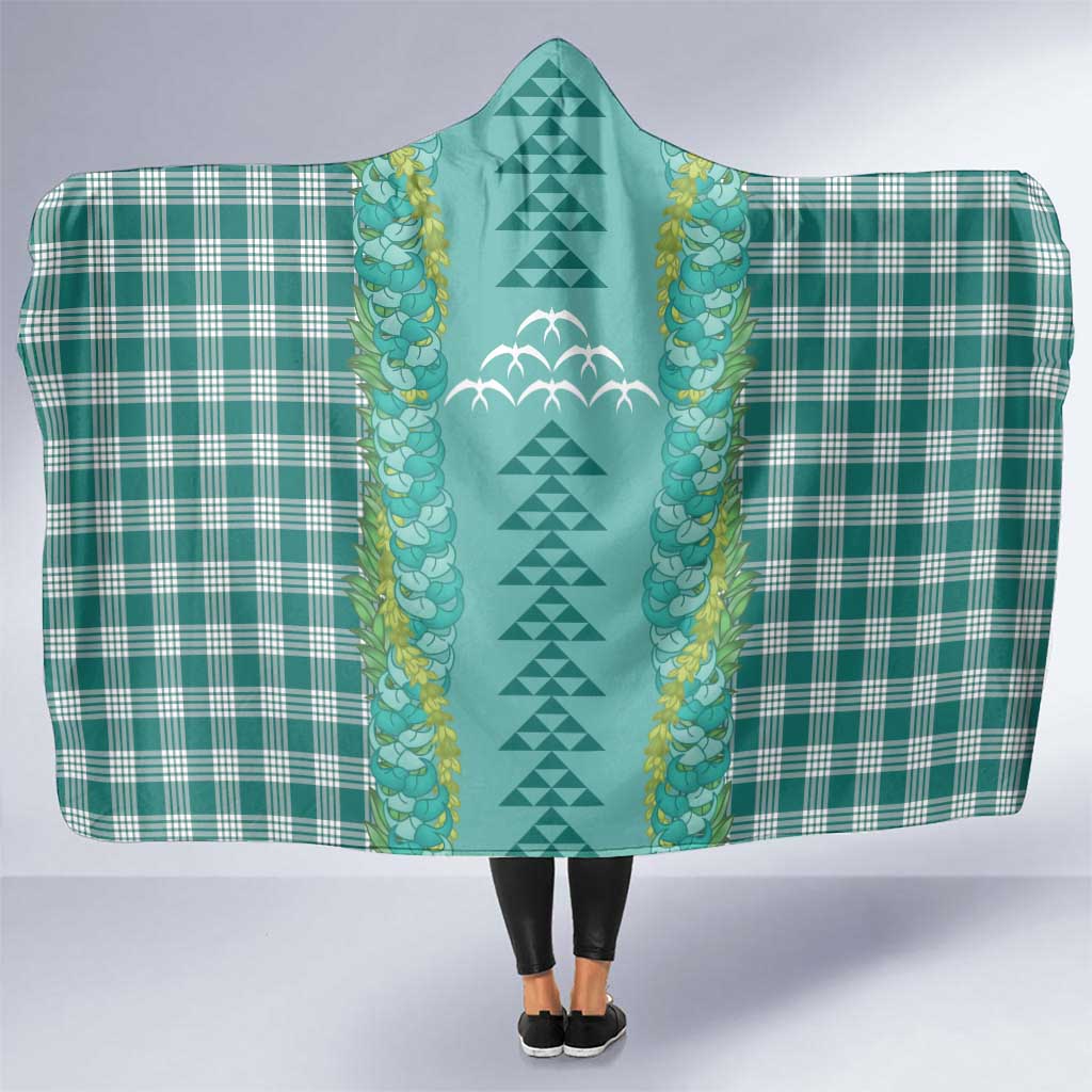Teal Palaka Hawaii Iwa Bird Hooded Blanket Hawaiian Kakau Jade Vine Lei - Polynesian Pride