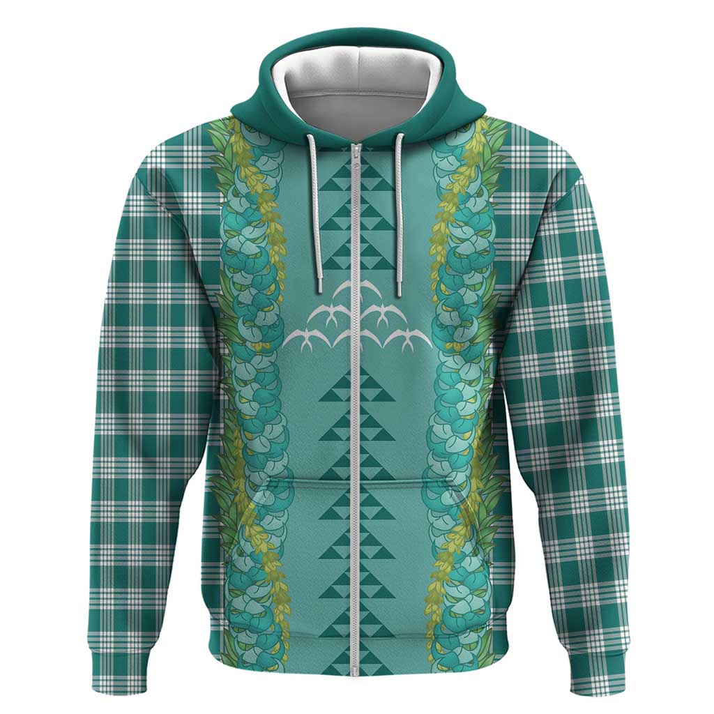 Teal Palaka Hawaii Iwa Bird Hoodie Hawaiian Kakau Jade Vine Lei - Polynesian Pride