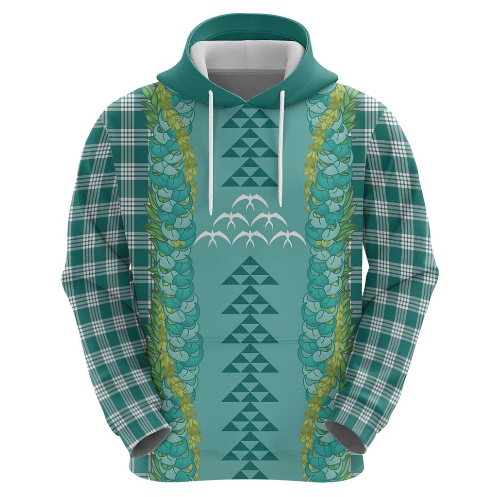 Teal Palaka Hawaii Iwa Bird Hoodie Hawaiian Kakau Jade Vine Lei - Polynesian Pride