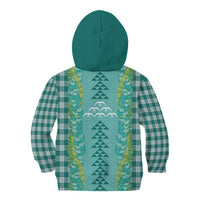 Teal Palaka Hawaii Iwa Bird Kid Hoodie Hawaiian Kakau Jade Vine Lei - Polynesian Pride