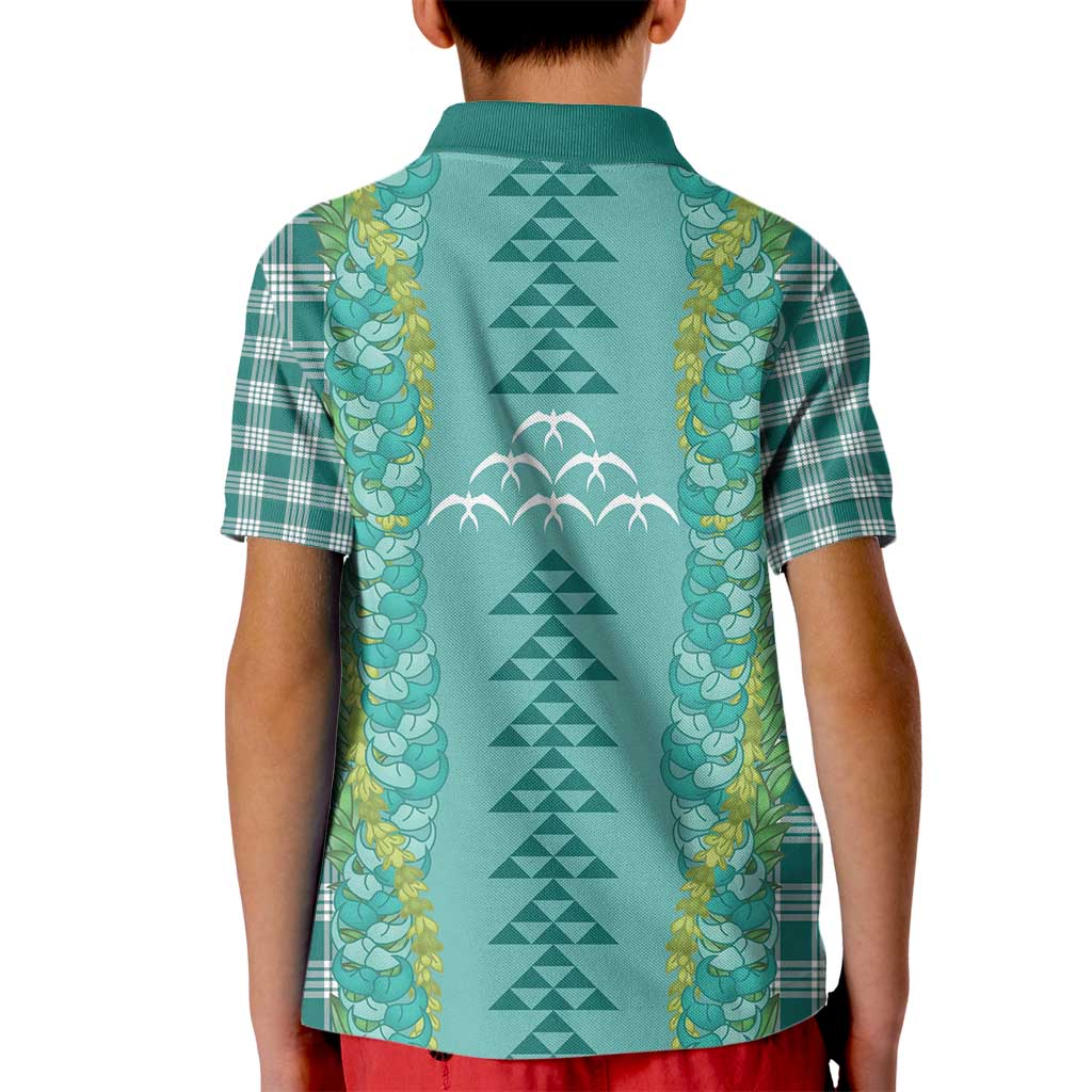 Teal Palaka Hawaii Iwa Bird Kid Polo Shirt Hawaiian Kakau Jade Vine Lei - Polynesian Pride