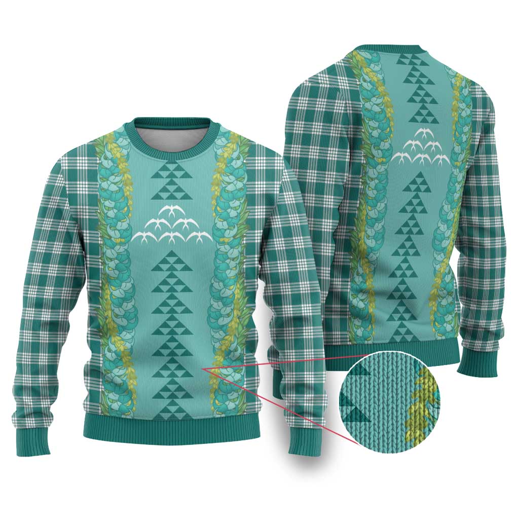 Teal Palaka Hawaii Iwa Bird Ugly Christmas Sweater Hawaiian Kakau Jade Vine Lei - Polynesian Pride