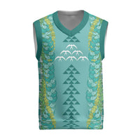 Teal Palaka Hawaii Iwa Bird Christmas Knitted V-Neck Vest Hawaiian Kakau Jade Vine Lei - Polynesian Pride