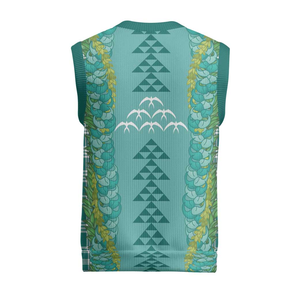Teal Palaka Hawaii Iwa Bird Christmas Knitted V-Neck Vest Hawaiian Kakau Jade Vine Lei - Polynesian Pride