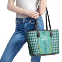 Teal Palaka Hawaii Iwa Bird Leather Tote Bag Hawaiian Kakau Jade Vine Lei - Polynesian Pride