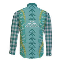 Teal Palaka Hawaii Iwa Bird Long Sleeve Button Shirt Hawaiian Kakau Jade Vine Lei - Polynesian Pride