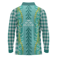 Teal Palaka Hawaii Iwa Bird Long Sleeve Polo Shirt Hawaiian Kakau Jade Vine Lei - Polynesian Pride
