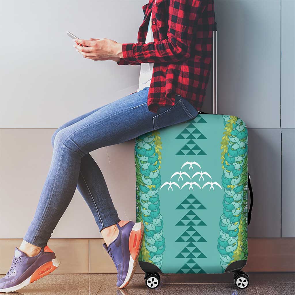 Teal Palaka Hawaii Iwa Bird Luggage Cover Hawaiian Kakau Jade Vine Lei - Polynesian Pride