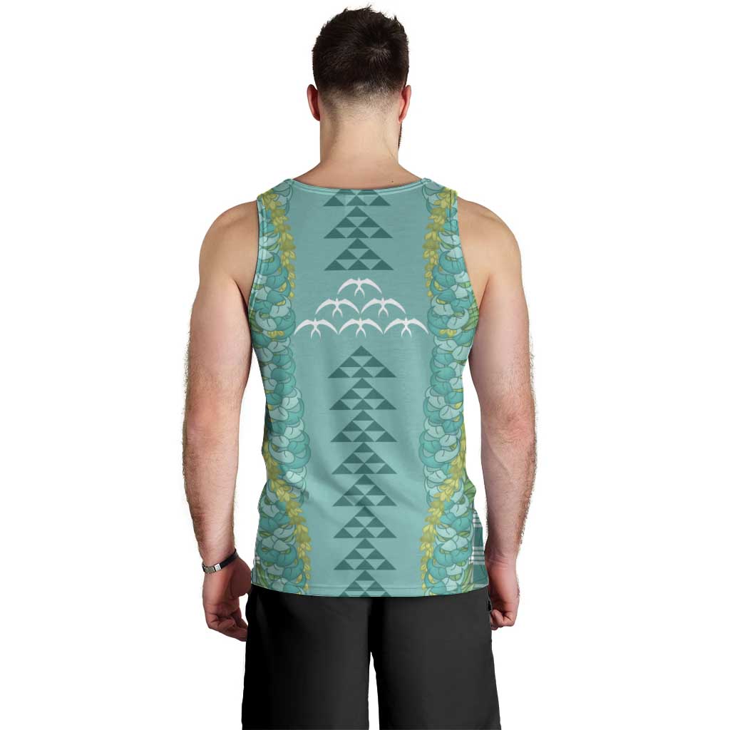 Teal Palaka Hawaii Iwa Bird Men Tank Top Hawaiian Kakau Jade Vine Lei - Polynesian Pride