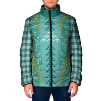 Teal Palaka Hawaii Iwa Bird Padded Jacket Hawaiian Kakau Jade Vine Lei - Polynesian Pride